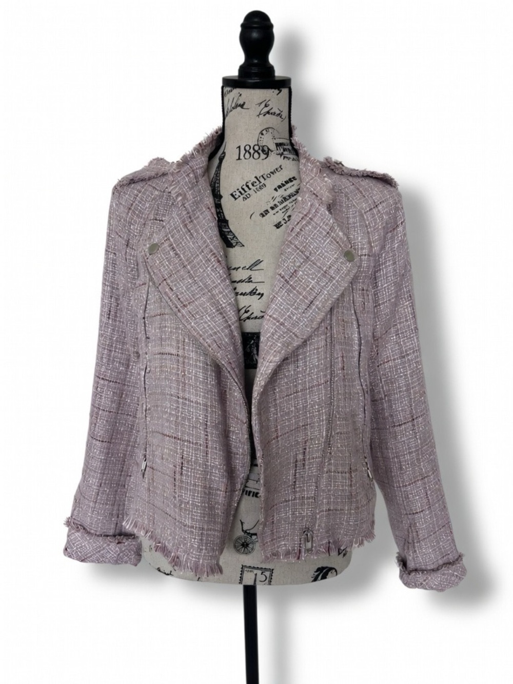 Vici Light Lavender Tweed Frayed Edge Moto Blazer Large